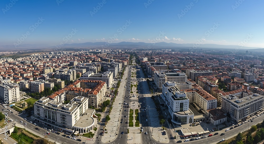 Naklejka premium Beautiful capture of an expansive aerial shot of the bustling cityscape of skopje in the republic of macedonia