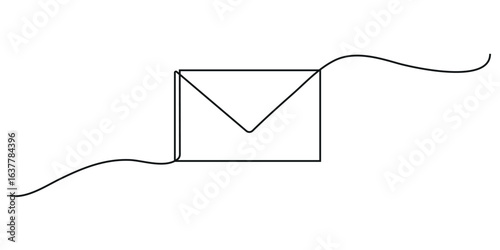 Envelope continuous one line drawing and minimalist style. Email hand drawn symbol vector illustration.	