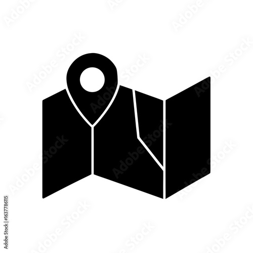 Map with location pin on transparent background silhouette