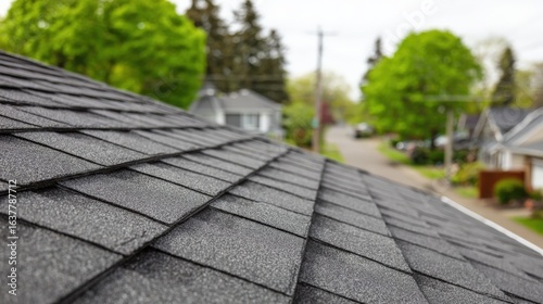 Wallpaper Mural Close-up of Asphalt Shingle Roof on a Residential Home, Showcasing Roofing Material and Neighborhood Views Torontodigital.ca