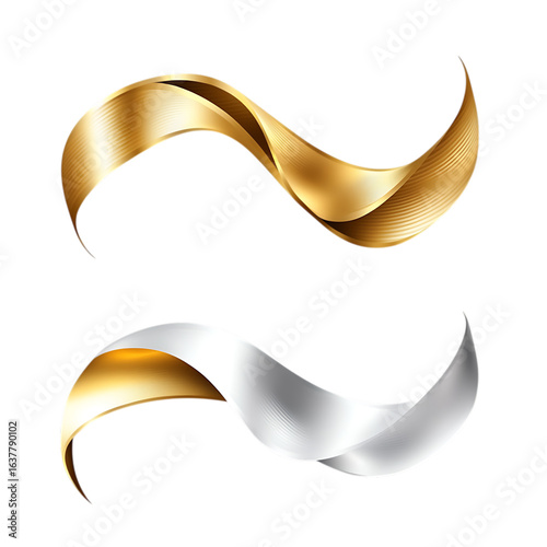 Elegant gold and silver ribbons on black background