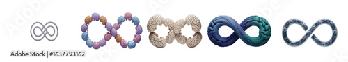 Infinity symbols with brain motifs in various colors and textures concept science