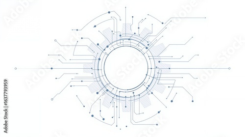 Abstract Technology Background Circular Network, Gear Design, Circuit Board Vector Illustration