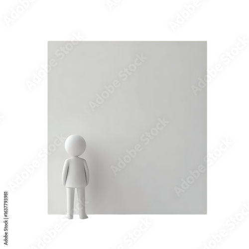 Small figure gazing at a large blank white surface