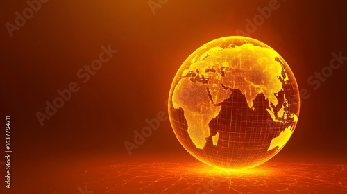 Abstract digital world globe glowing with vibrant orange and yellow light, representing global technology and data.