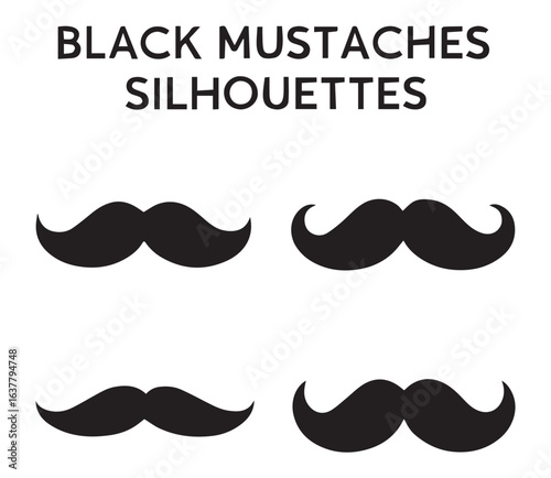 Black Moustache Silhouette Icons Vintage Facial Hair Vector Pack