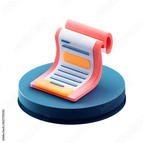 3d rendered document on a blue pedestal with black background