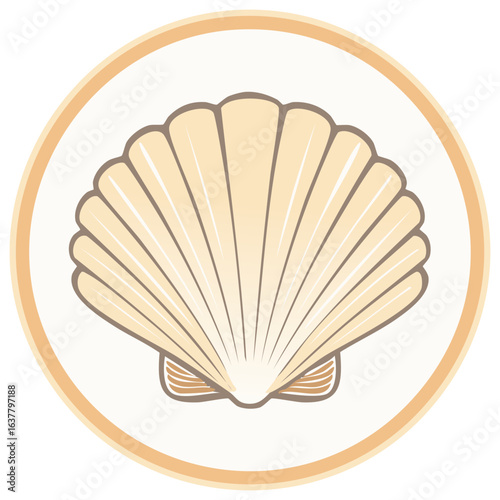 Stylized Seashell Icon within Circular Border Illustration