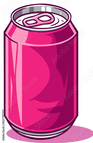Bright Pink Beverage Can with Ring Pull Top and Subtle Shadow