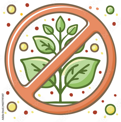 No Plants Allowed Symbol with Green Leaves and Red Dots