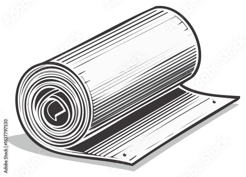 Rolled up paper or mat illustration, rolled object with detailed textures