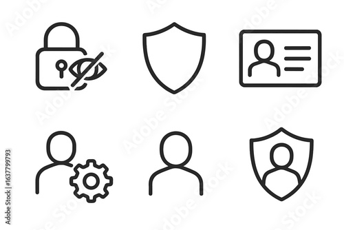 Security icons: padlock shield id card profile settings