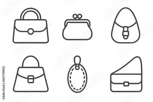 Collection of minimalist handbag and purse line drawings