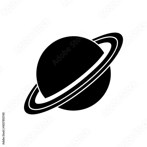Planet with large ring on transparent background silhouette