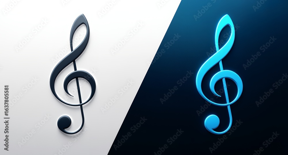 Fototapeta premium Treble Clef Music Note Symbol Black Blue 3D Render