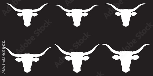Texas longhorn silhouette vector set – rustic cattle head icons for western design projects