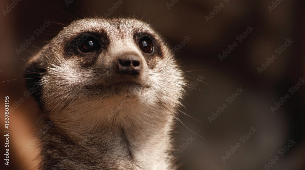 Fototapeta premium Meerkat standing upright in the desert observing its surroundings during golden hour light