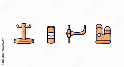Minimalist Vector SVG Icon Set with Cartoon Style Dental Tools and Hand in Flat Design