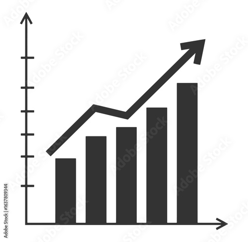 Business growth chart with bars and line graph demonstrating increasing positive trends