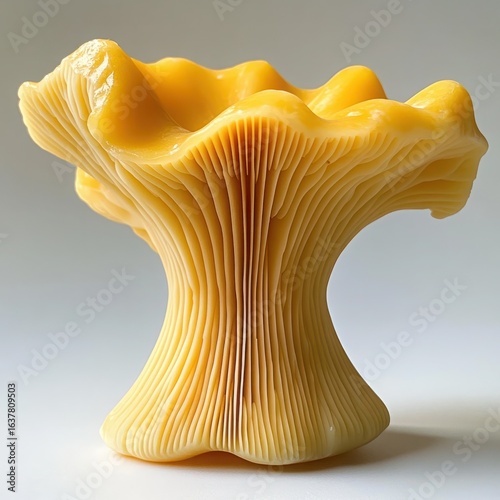 Artistic Yellow Mushroom-shaped Sculpture with Intricate Texture and Unique Design on White Background