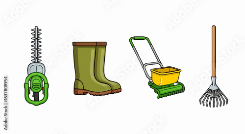 Vector SVG Illustration of Gardening Tools Collection with Flat Design Style and Vibrant Colors for Web and Digital Use