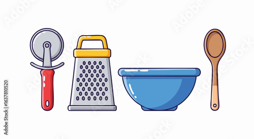 Vector SVG Illustration of Kitchen Utensils with Flat Design Style in Bright Colors for Cooking and Food Preparation