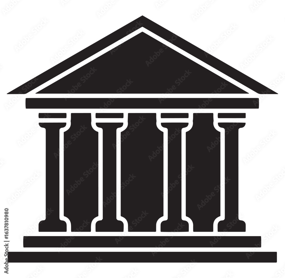 Fototapeta premium Simple black and white vector illustration of a classical building with columns