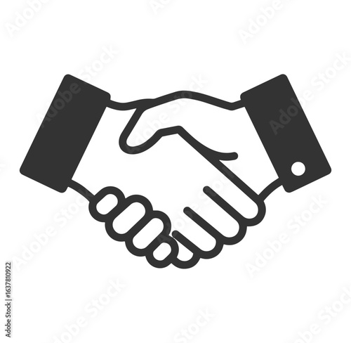 Simple black and white line art illustration of a handshake for business agreements