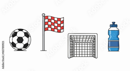 Vector Minimalist SVG Icon Set of Sports Equipment with Flat Design Style in Bright Colors for Web and App Interfaces
