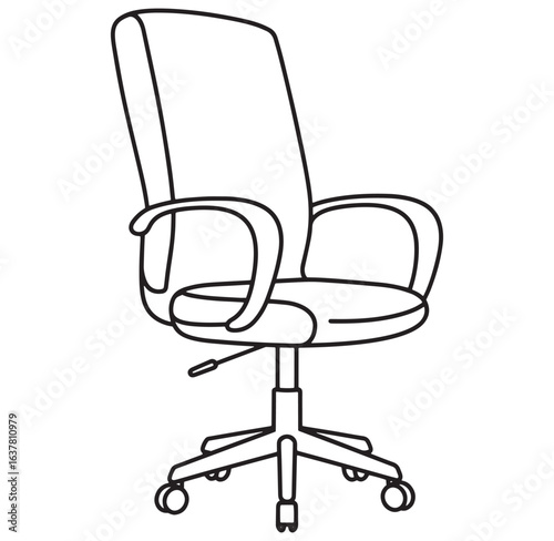 Simple black and white outline of a comfortable office swivel chair illustration