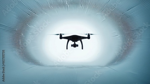 A stylized image of a drone set against a digitally manipulated background, creating an intriguing visual effect.