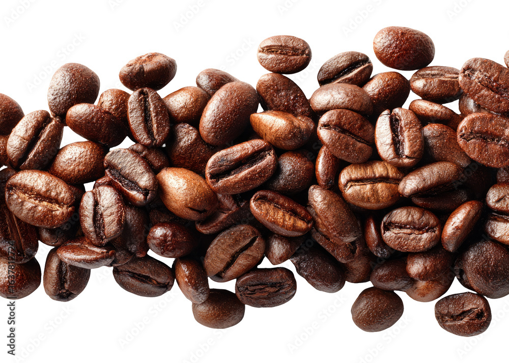Fototapeta premium Top View of Coffee Beans Scattered on Transparent Background