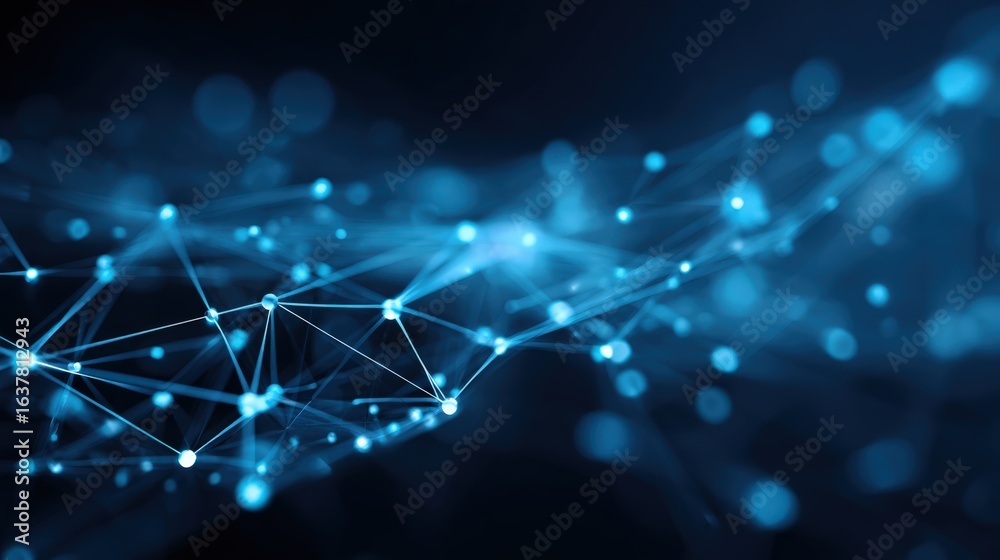 Obraz premium Abstract Network Connection Concept with Blue Light, Representing Digital Communication and Data Flow