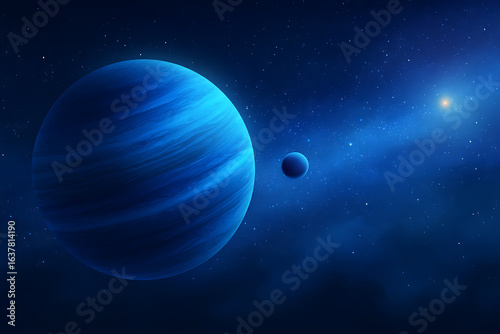 Wallpaper Mural Stunning Cosmic Landscape Featuring Blue Planet and Smaller Celestial Body in Dark Space Torontodigital.ca