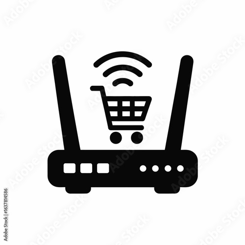 Wireless router with shopping cart and wi fi signal icon