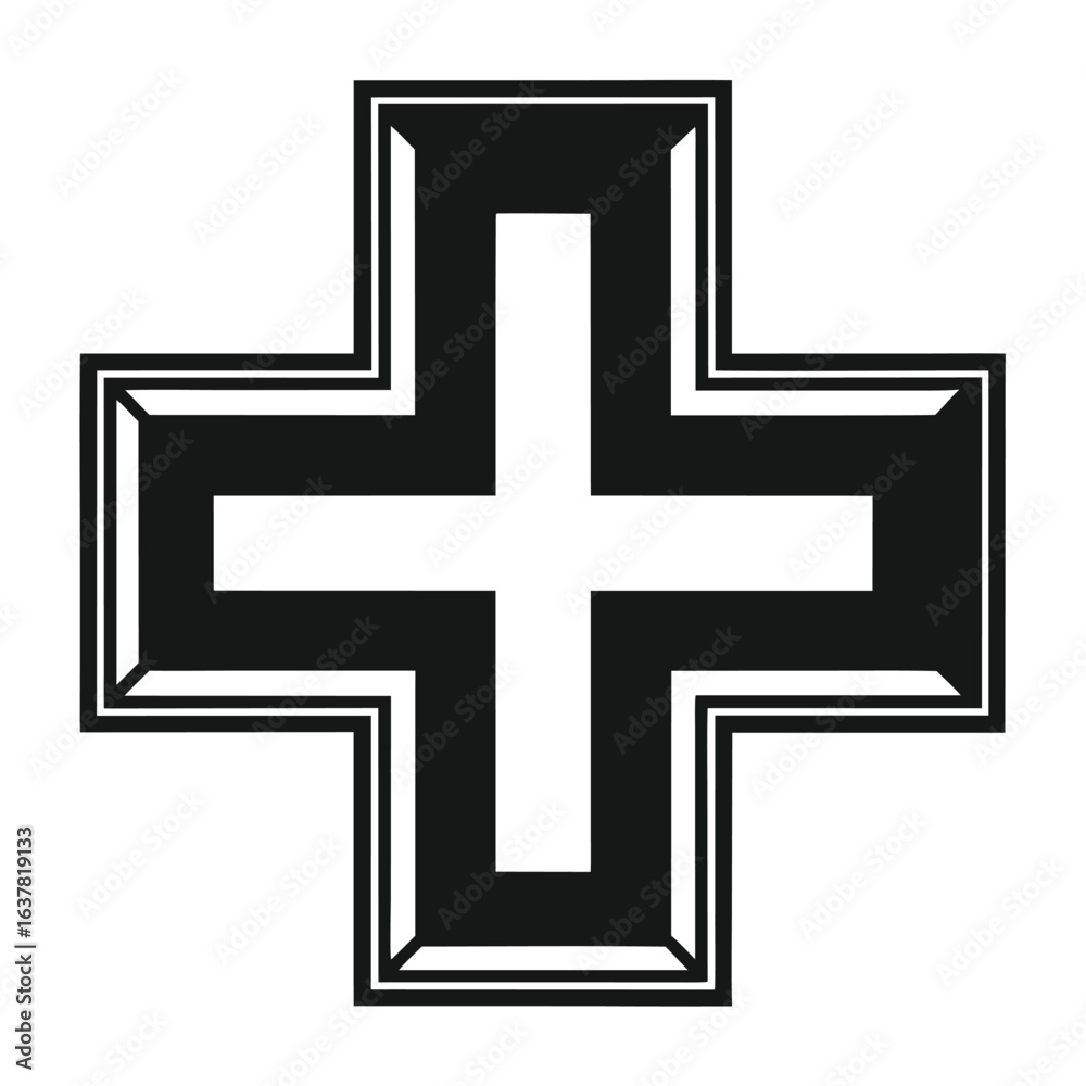Obraz premium Bold Black and White Cross Symbol: Geometric, Modern, Religious, Spiritual, Simple, Clean Design, Vector Illustration, Isolated on White Background, Perfect for Branding, Websites, and Print Media.