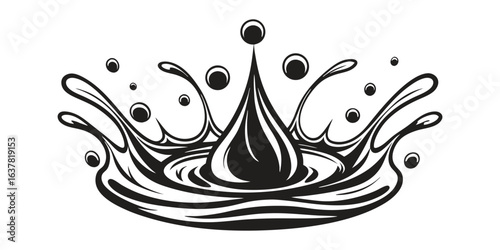 Dynamic Black and White Water Splash with Droplets and Bubbles liquid fluid