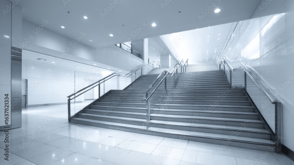 Obraz premium Modern Staircase in a Business Lobby: Architectural Design for Commercial Space and Accessibility