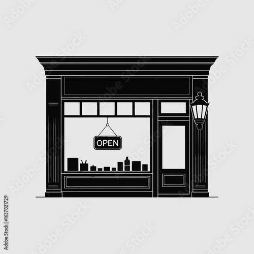 Classic black silhouette of an open shopfront
