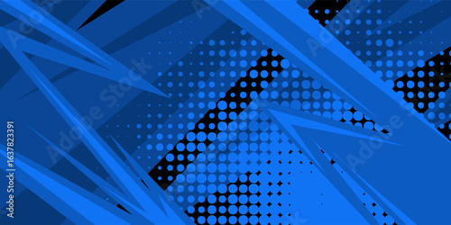 sports background, banner design in blue and black with pointed shapes and empty space. brush stroke pattern. illustration eps 10