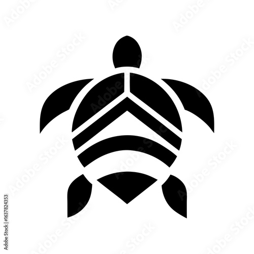 Black and white stylized turtle in geometric shapes, suitable for marine life branding, nautical logos, ocean conservation themes and underwater graphic designs
