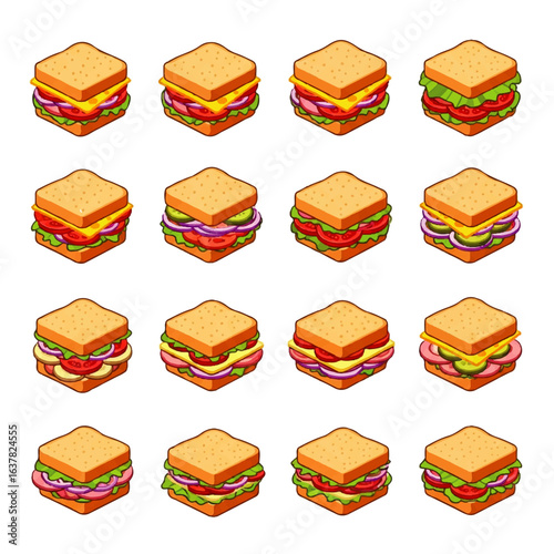 Set of colorful cartoon fast food icons