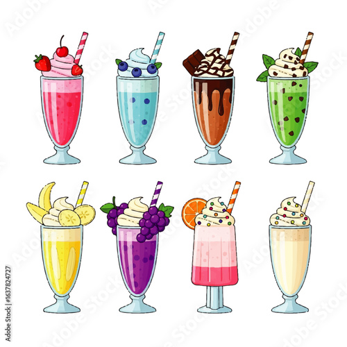 Set of colorful cartoon fast food icons