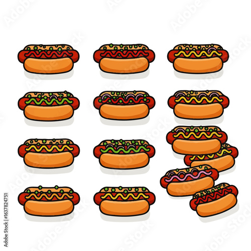 Set of colorful cartoon fast food icons