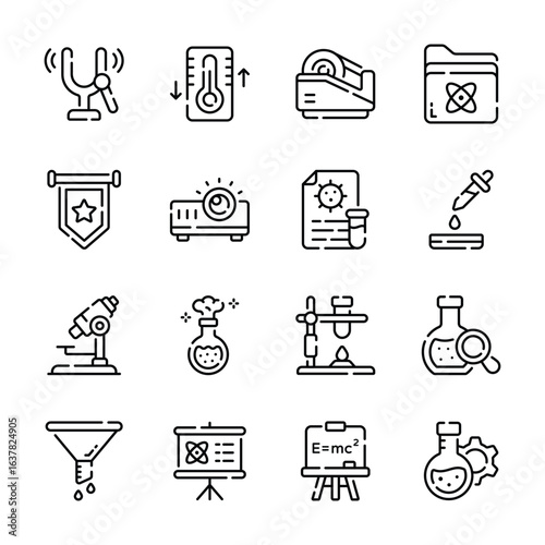 Get this trendy pack of science and research outline icons