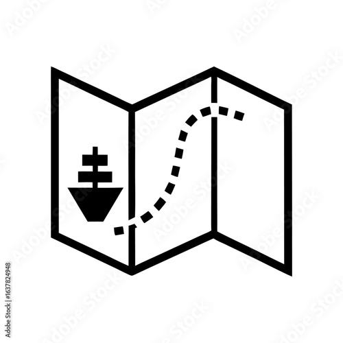 Vector nautical map with cargo ship following dotted route, suitable for navigation planning, marine shipping, travel agency promotions or exploration concepts