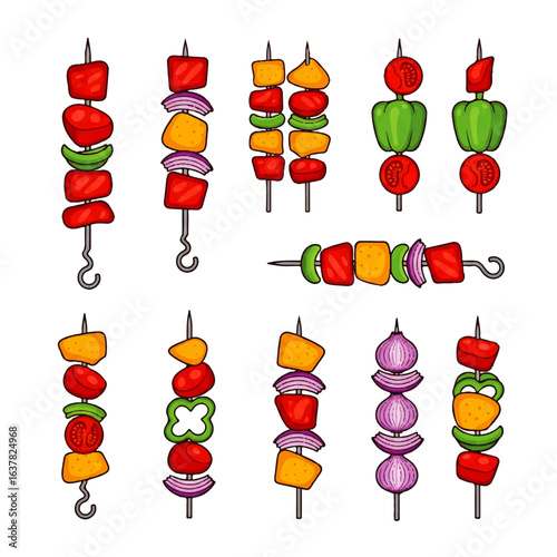 Set of colorful cartoon fast food icons