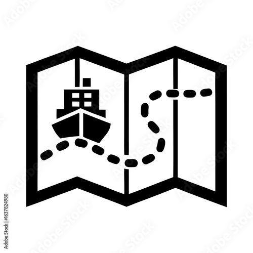 Vector nautical map with cargo ship following dotted route, suitable for navigation planning, marine shipping, travel agency promotions or exploration concepts