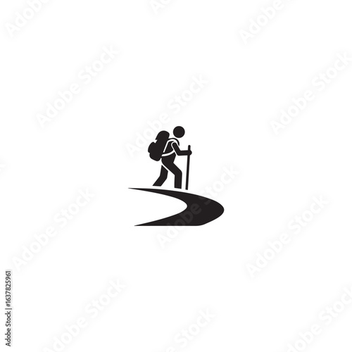 Black Hiking icon. Walking. Public footpath. Trail. Vector icon isolated on white background.