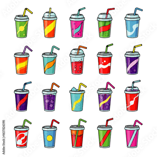 Set of colorful cartoon fast food icons